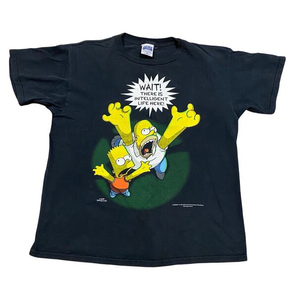 Vintage 1998 The Simpsons Homer Bart UFO Alien Intelligent Life Here Tee Large - Picture 1 of 7